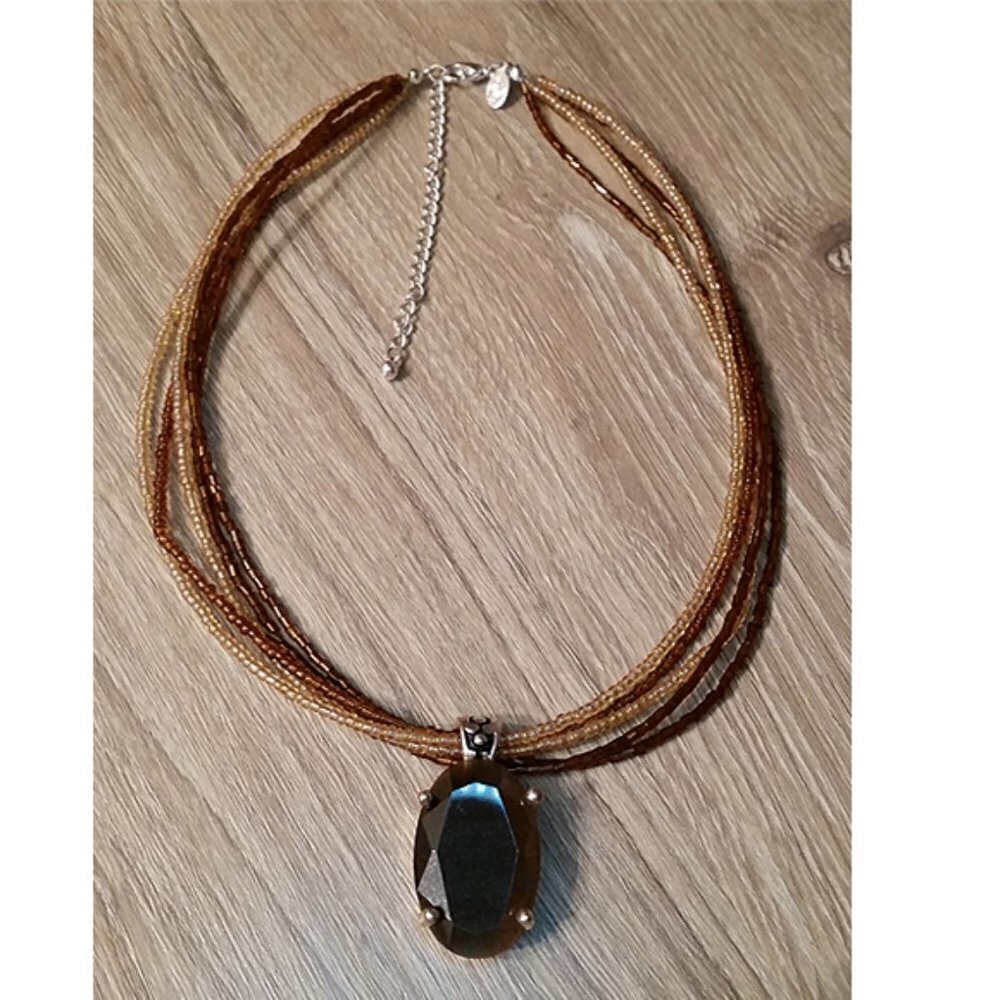 Premier Designs Solano Seed Beaded Necklace Faux Gemstone Pendant Dressy Casual